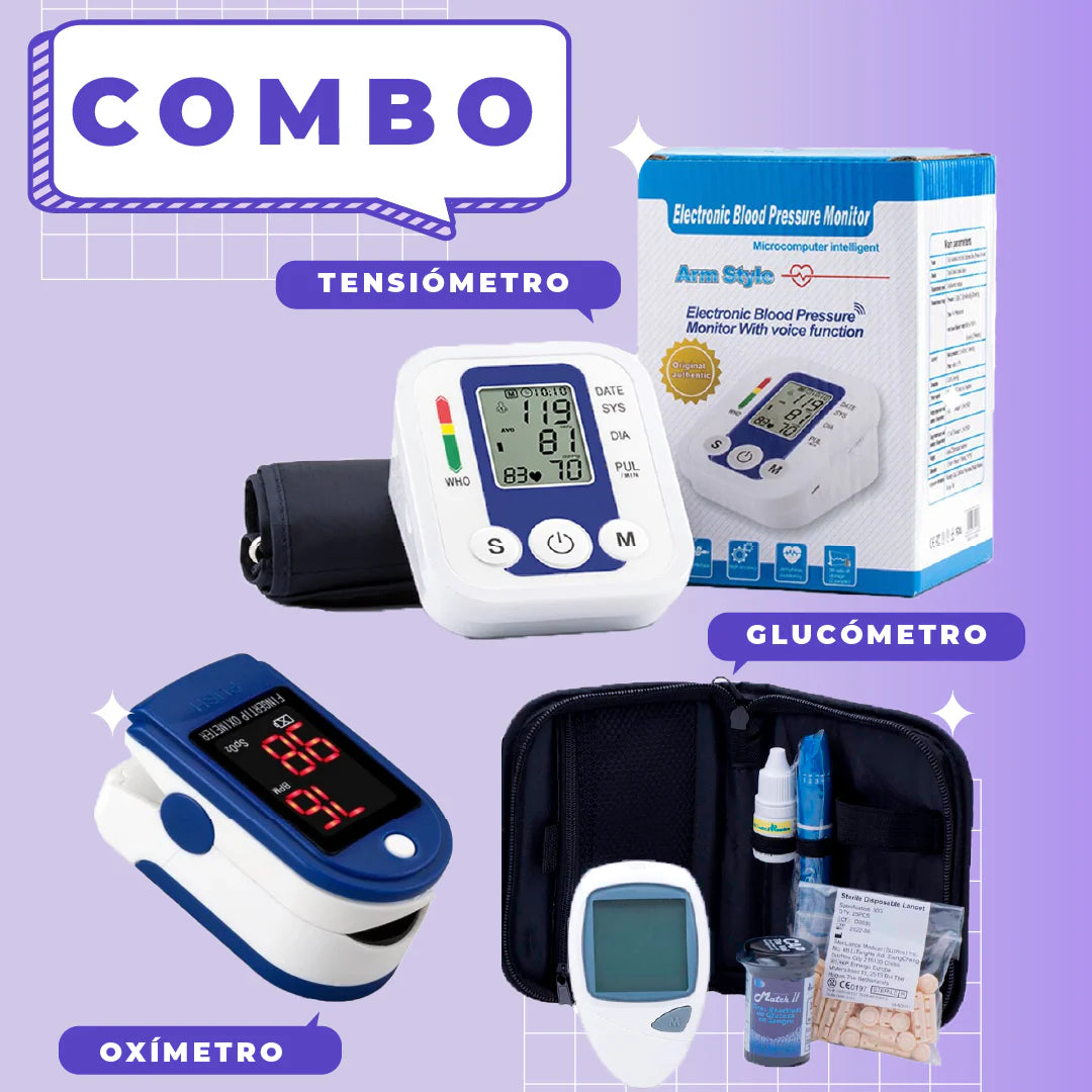 MEGA COMBO SALUDABLE: Glucómetro + Tensiómetro + Oxímetro 3 X 1