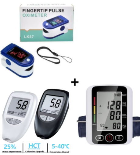 MEGA COMBO SALUDABLE: Glucómetro + Tensiómetro + Oxímetro 3 X 1